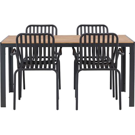 Break set de jardin table 90x150cm naturel, 4 chaises noires. (1/5)