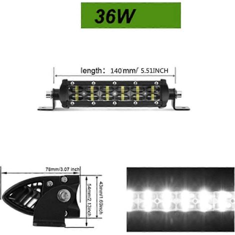 Barre lumineuse LED 8, 14, 22 ou 32 pouces (6D, 36W, 72W, 120W, 180W) pour la conduite tout-terrain, les bateaux, les 4x4, les camions, les SUV et les quads (5,5 pouces - 36W). (1/5)