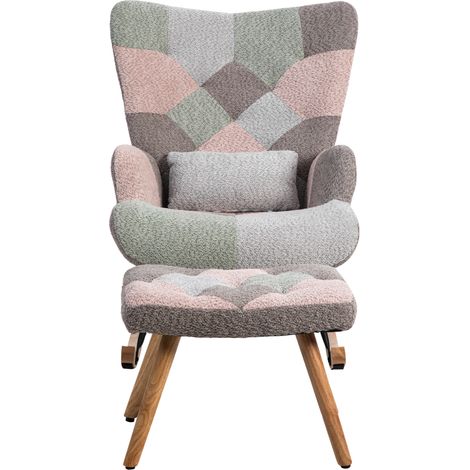 Sillón balancín multicolor con reposapiés, cojín lumbar y estructura de madera (1/5)