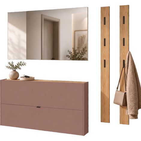 Garderobe Flurgarderobe schmal in braun mit Eiche ABERDEEN-01 modern 4-teilig mit Spiegel & Schuhschrank (1/5)