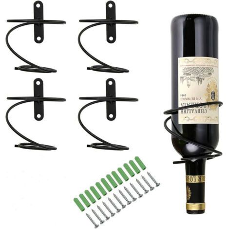 BUNTHAUS Lot de 4 porte-bouteilles muraux en fer, supports spirale pour bouteilles de vin