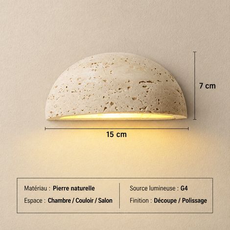 Applique murale demi-cercle 33 en travertin jaune LED lumière chaude style wabi-sabi 33 23 × 14 × 17 cm 2 g – Livraison gratuite