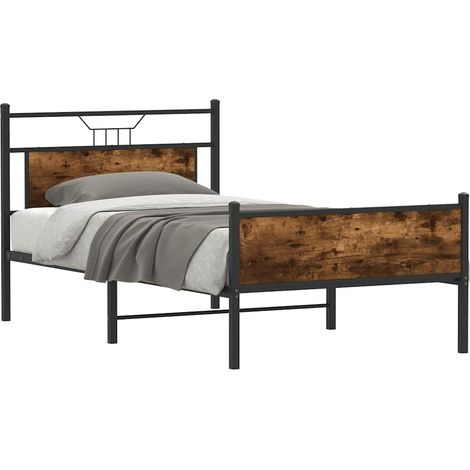 Cadre de lit 107 x 203 cm avec tête et pied de lit, chêne fumé, bois et acier - PANGIVO (1/5)