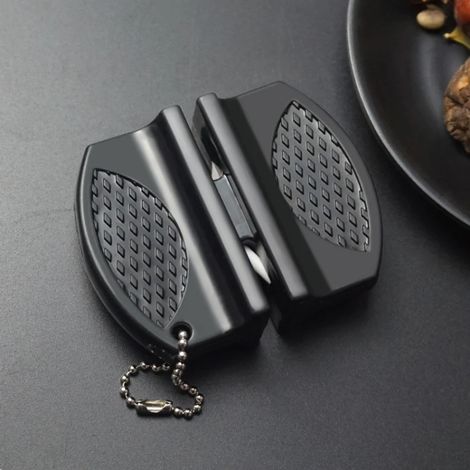 Afilador de cuchillos de cocina, rápido, multifuncional, fácil y seguro de afilar, acero de tungsteno, para cuchillos, herramientas, piedra de afilar, negro (1/4)
