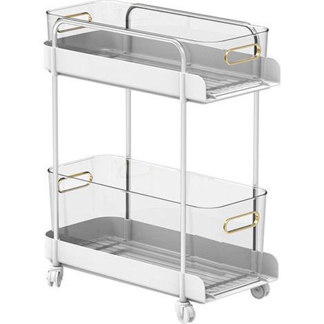 Chariot roulant 2 plateaux, grand rangement mobile étroit blanc pour livres alimentation cuisine maison (1/5)