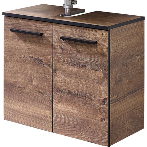 Waschbeckenunterschrank MURCIA-66 in Eiche Ribbeck quer Nb. mit schwarzen Kanten, B/H/T: ca. 60/53/33 cm (1/5)