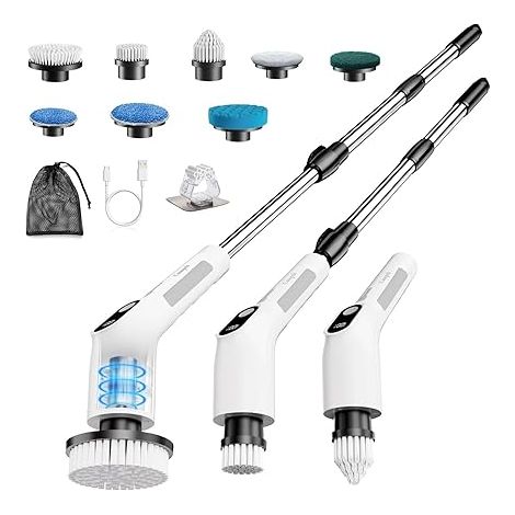 Brosse Rotative Nettoyage Electrique avec 8 Têtes Interchangeables, Rechargeable Brosse Nettoyage Salle de Bain, 2 Vitesses réglables,pour Salle de Bain, Cuisine, Carrelage et Sol (1/5)