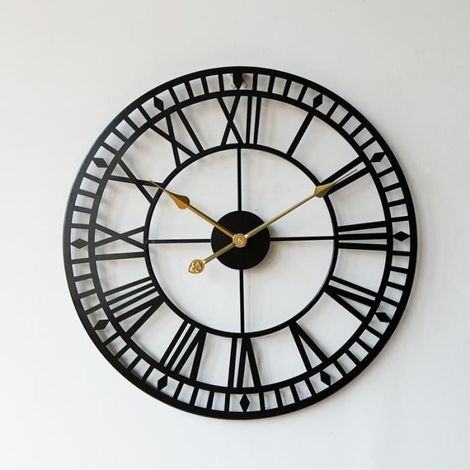 Horloge murale 60 cm – Imitation bois métal – Chiffres romains – Étanche extérieur – Décorative (1/2)