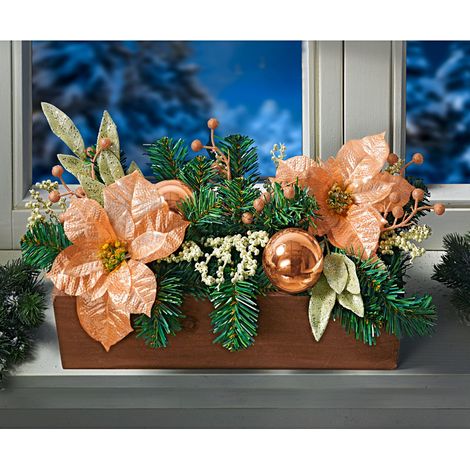 Balkonkasten mit Weihnachtsschmuck 40cm Kugeln und Glitzer Winter Fensterbank (1/3)