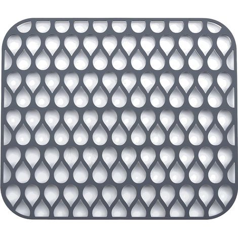 Tapis d'évier en silicone, 34 x 30 cm, pliable et antidérapant, idéal pour protéger le fond de votre évier et égoutter la vaisselle et les verres - gris (1/5)