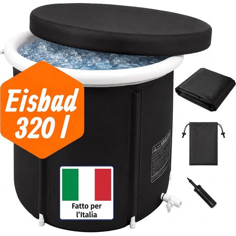 Relaxdays Vasca gonfiabile per ghiaccio da esterno con coperchio, 75x75 cm, nylon, nero, recupero muscolare (1/5)