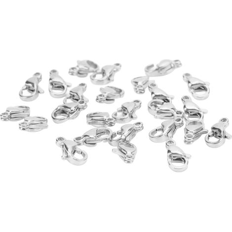 Lot de 25 fermoirs mousquetons en acier inoxydable (9 x 6 mm) pour la création de bracelets et colliers. Couleur acier. (1/5)