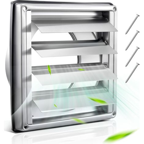 VEVOR Grille deAeration Murale, 145 mm, Grille de Ventilation a Persiennes en Acier Inoxydable, avec Joint en Caoutchouc, pour Murs, Salle de Bain, Garage, Cuisine, Sous-sol, Climatisation, Argente
