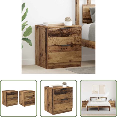 vidaXL Rangement - Cabinet de chevet avec tiroir 2 pcs Bois ancien 45 x 39 x 50cm (1/5)