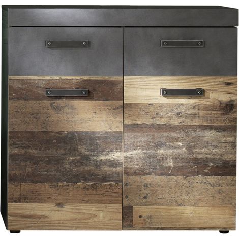 Irwin Armoire à chaussures 2 portes et 2 tiroirs, finition Matera gris, style vieux bois. (1/5)