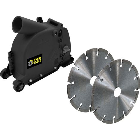 Fartools – Kit de rainurage béton Ø 125mm – 2 disques diamant pour meuleuse 115/125mm – Carter escamotable pour entame des murs – Compatible avec aspirateur