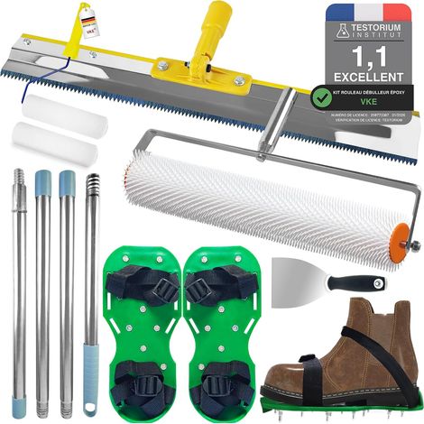 Kit Ciment Autonivelant Rouleau Debulleur 50cm Perche Telescopique Matériau PP Chaussures à Pointes, Matériau Robuste, Lavable Facilement, Adapté aux Chantiers et Rénovations Domestiques (1/5)