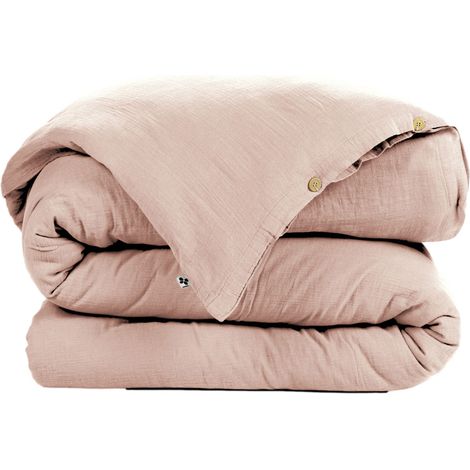 Housse de couette Gaze de Coton 240x220 cm GAIA Rose Guimauve (1/3)