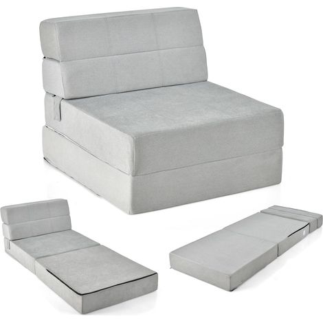 COSTWAY Colchón Plegable 3 en 1, Sofá Cama Plegable en 3 Secciones, Colchón de Espuma de Densidad de 15 cm, Funda Extraíble y Lavable, Cama de Invitados Portátil 190 x 70cm (Gris)