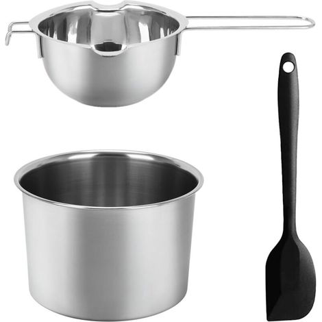 Bardusch-Lot de 3 chaudières doubles en acier inoxydable 304 avec casserole chauffante de 27 cm et grattoir en silicone 600 ml (1/5)