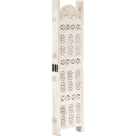Paravent Cloison de séparation 5 panneaux, Pour Jardin, Balcon, Terrasse Blanc 200x165 cm Bois manguier OIB2644E (1/5)