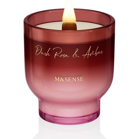 Duftkerze Dunkle Rose Bernstein mit Holzdocht, 280g, 60h Brenndauer