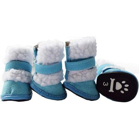 Adorables bottes d'hiver pour petits chiens - Lot de 4 chaussures bleues pour animaux avec chaussettes chaudes et épaisses, taille 2 (1/5)