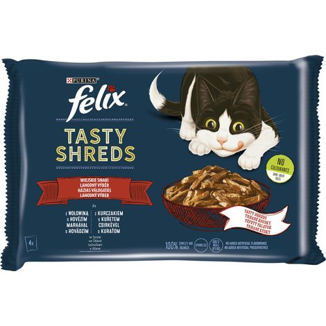 FELIX TASTY SHREDS Bœuf Poulet (4x80g) (1/2)