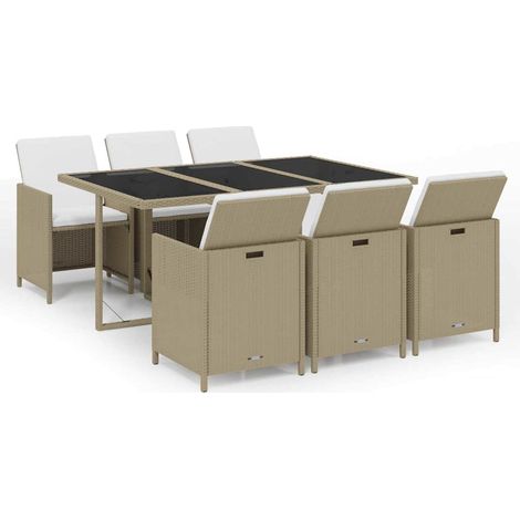 Maison Exclusive - Set da Pranzo da Giardino 7 pz con Cuscini in Polyrattan Beige (1/5)