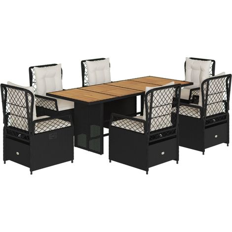 vidaXL Set da Pranzo da Giardino 7 pz Nero con Cuscini in Polyrattan (1/5)