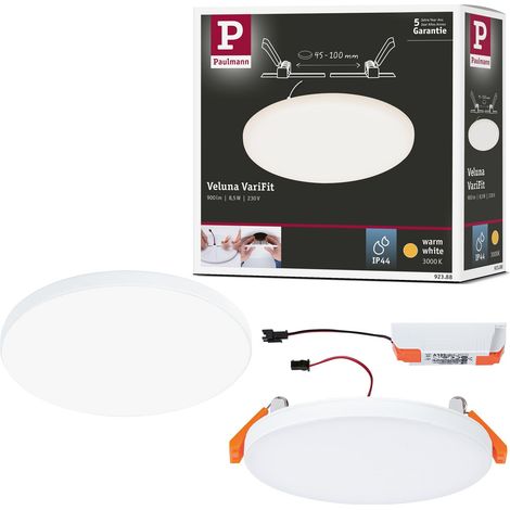 panneau LED spots encastrés VariFit IP44 Blanc chaud 125 mm rond incl. 1x8,5 watts plafonnier Satin éclairage de plafond plastique éclairage de salon 3000 K (1/5)