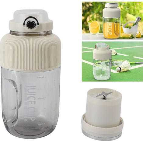 Licuadora portátil inalámbrica de 1,2 L, vaso mezclador multifuncional, color blanco, PP/PC, 75 W, con batería de 1500 mAh y accesorios (vaso, pajitas, tapa, cable, manual de instrucciones). (1/5)
