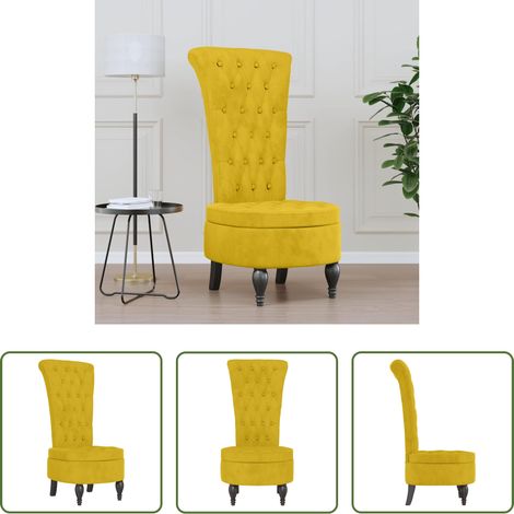 Chaise de salon - Chaise à dossier haut jaune velours conception de bouton (1/5)