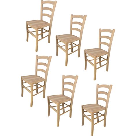 Tommychairs - Set 6 chaises VENEZIA pour cuisine, bar et salle à manger, robuste structure en bois de hêtre poli, non traité, 100% naturel et assise en bois (1/5)
