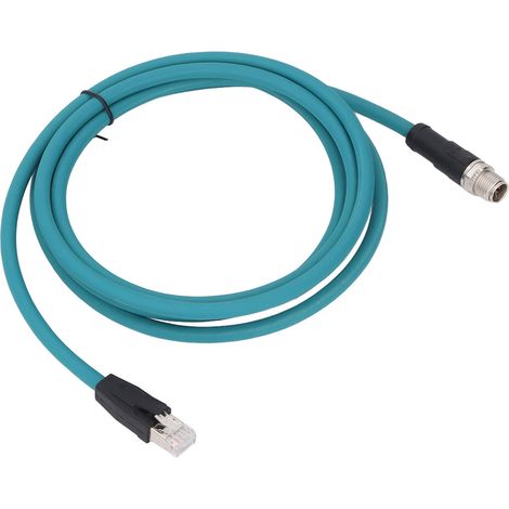 Câble Ethernet industriel M12 8 broches, connecteur droit X Code vers RJ45 mâle, adaptateur CAT6A, 2 mètres, bleu clair (1/5)