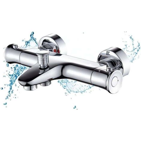 Thermostatic Mixer, Thermostatic Shower Mixer Shower Mixer Thermostatic Bath Tap 2 Outlets 38° Thermostatic Shower Tap Bathroom, Anti-Scald MUMU (1/4)