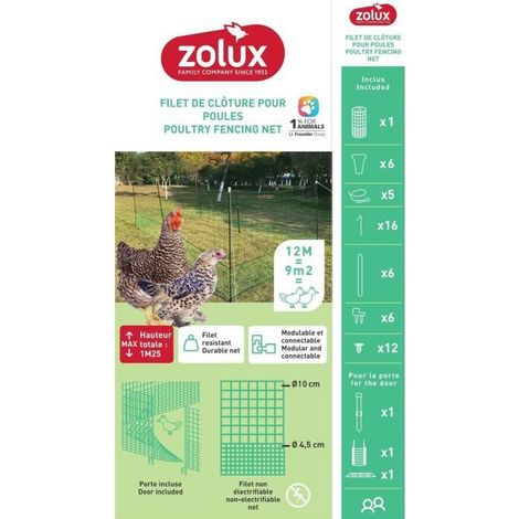 Kit rete recinzione per polli - ZOLUX - 12m x 125 cm - Picchetti a H - Porta d'accesso - Picchetti di ancoraggio inclusi