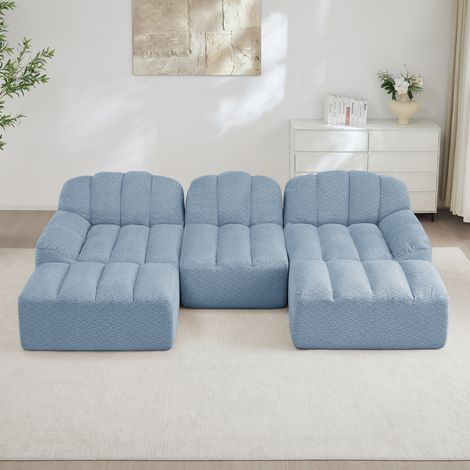 Canapé, en tissu, 3 places, bleu, pour salon, tissu doux, idéal pour le salon, siège profond, assise confortable, format pratique
