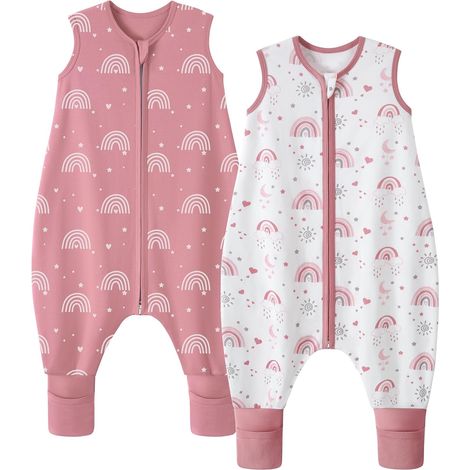 Gigoteuse avec Pied 18-36 Mois Enfant Turbulette avec Pied Legere 0,5 Tog 100% Coton Gigoteuse d'Été Bébé Fille Gigoteuses avec Jambes Arc-en-ciel Rose (1/5)