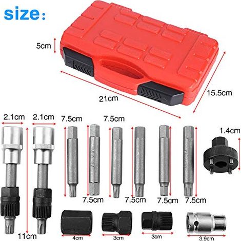 13 pezzi chiave a bussola puleggia alternatore utensile di servizio punte e bussole kit di rimozione ruota libera alternatore puleggia folle strumento di rimozione con custodia per il trasporto (1/4)