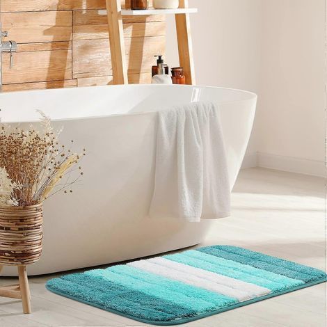 HONORNIC - Tapis de bain antidérapant 50 x 80 cm, turquoise, pour sol et baignoire, extra doux et absorbant. (1/4)