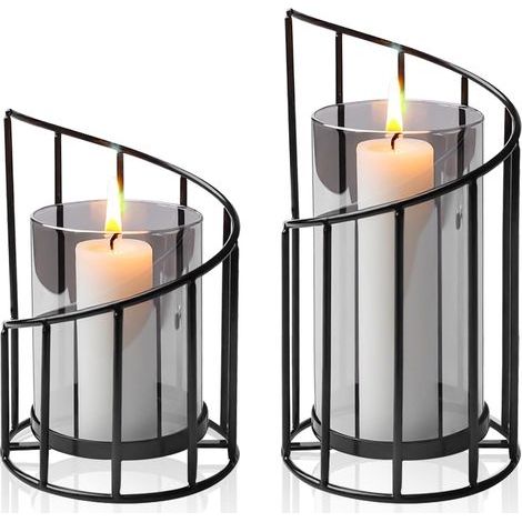 Lot de 2 photophores : lot de 2 lanternes en métal pour décoration de bougies, lanterne funéraire d'extérieur, photophores en verre, bougeoirs pour extérieur, jardin, salon, tables, bars, studios (1/5)