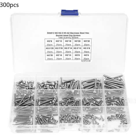 300pcs M2 M2.5 M3 Hex Socket Stainless Steel SS304 Cap Screw Bolt Assortment Set (1/5)