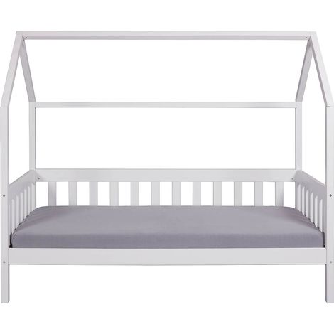 Lit cabane à lattes pour enfant 90x200cm en pin massif vernis coloris blanc - longueur 207 x profondeur 97 x hauteur 174 cm (1/5)