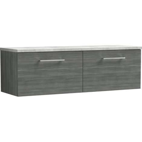 Nuie Arno Wall Hung 2-Drawer Vanity Unit with Bellato Grey Worktop 1200mm Wide - Anthracite Woodgrain (1/4)