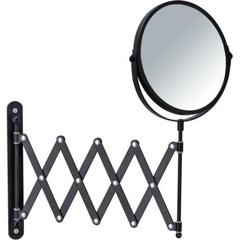 Miroir cosmétique grossissant 3x – Diamètre 19 cm – Bras télescopique jusqu'à 50 cm – Acier noir industriel – Pour salle de bain et coiffeuse