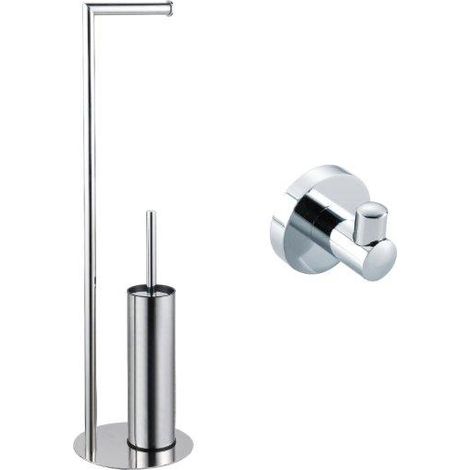 Fortifura Calvi porte-rouleau de toilette sur pied avec brosse de toilette - avec crochet pour serviette - chrome