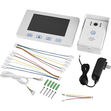 Kit sonnette vidéo filaire HD 1,3 mégapixels 150° écran tactile moniteur 7 pouces, blanc, prise américaine (1/5)