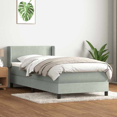 Cama box spring con colchón terciopelo gris claro 80x210 cm vidaXL (1/5)