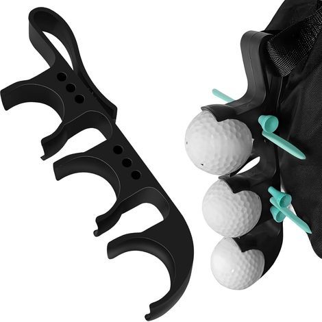 Porte-balles de golf 2 en 1, collecteur à dégagement rapide avec crochet, accessoires de golf portables et polyvalents pour hommes et femmes, pour sac de club, noir (peut contenir 3 balles et 6 tees) (1/5)